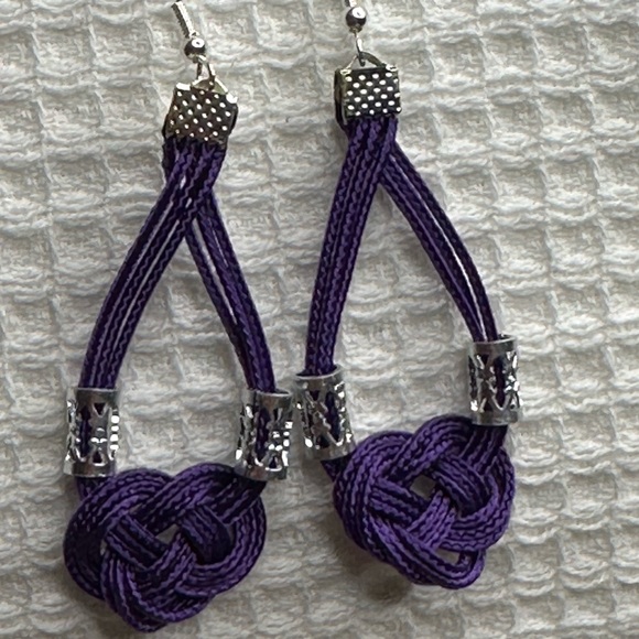 Hand Crafted Jewelry - HandMade Purple Paracord Earrings with silver accents